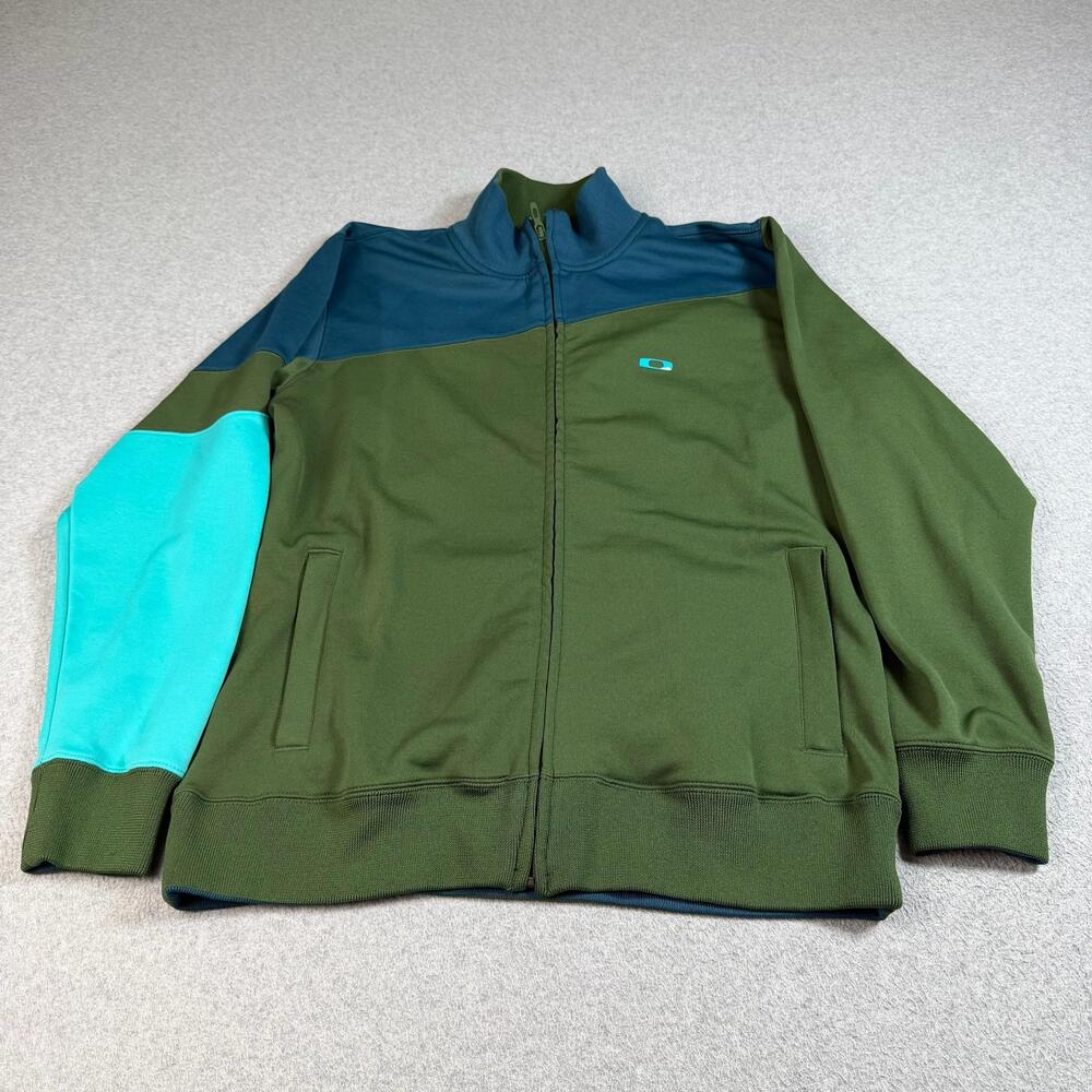 Oakley Track Jacket Mens Medium Green Teal Colorblock Full Zip Streetwear Y2K